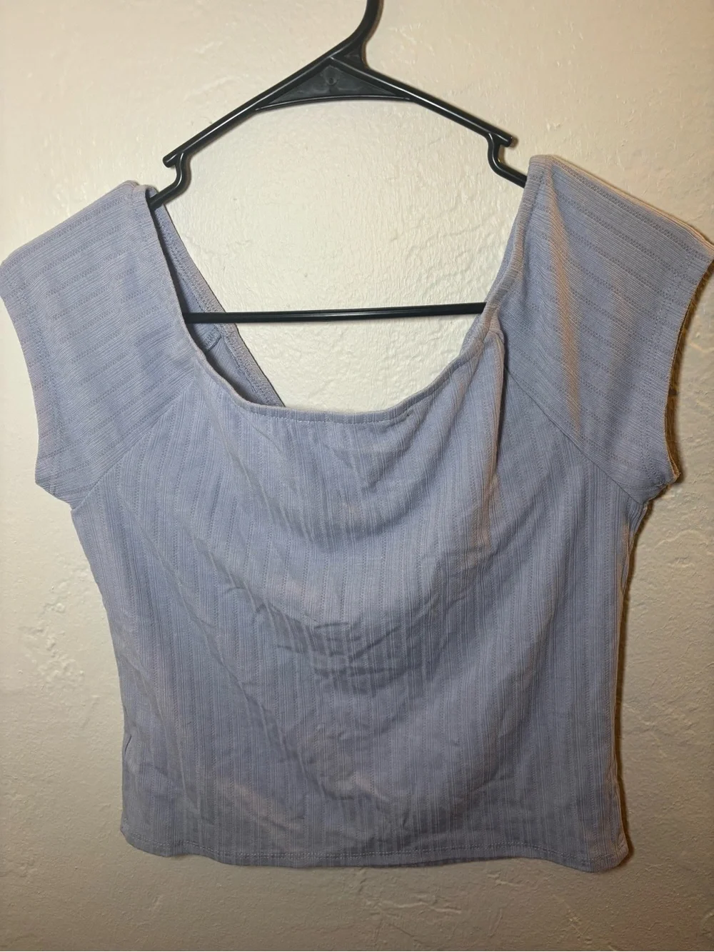 Pink Rose Light Blue Cap Sleeve V-Neck Top